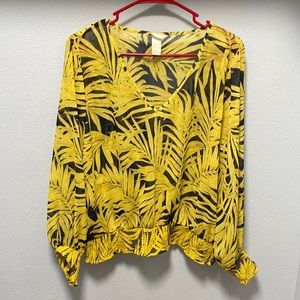 H&M yellow palm print blouse